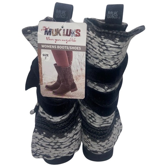 MUK LUKS Women's Nikki Boots - Blue Steel/Dark Gray - Size 7 - Mid Calf (V) - Picture 4 of 13